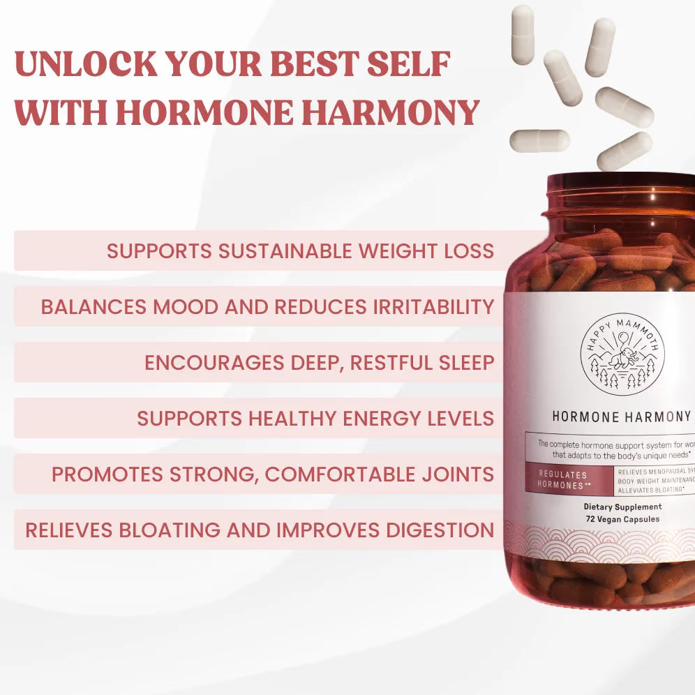 Happy Mammoth | Hormone Harmony Natural Hormonal Support for Women, Relief for Menopause, Perimenopause, Healthy Hormonal Balance, Hot Flashes | 72 Capsules.